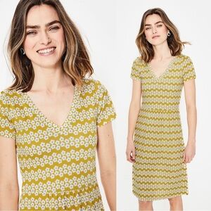 Boden • Penelope Jersey Dress mustard yellow Dijon Daisy Stripe midi
